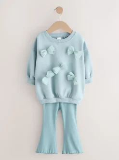 Blauw - Set van sweatshirt met strik en uitlopende legging (3mnd-7jr)