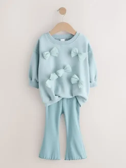 Blauw - Set van sweatshirt met strik en uitlopende legging (3mnd-7jr)