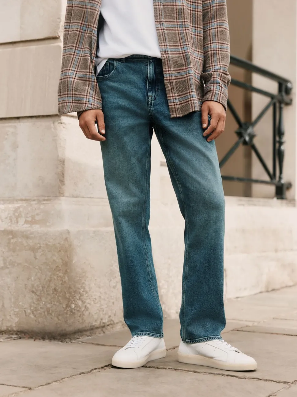 Blauw - Signature geborstelde behaaglijke denim jeans met wol