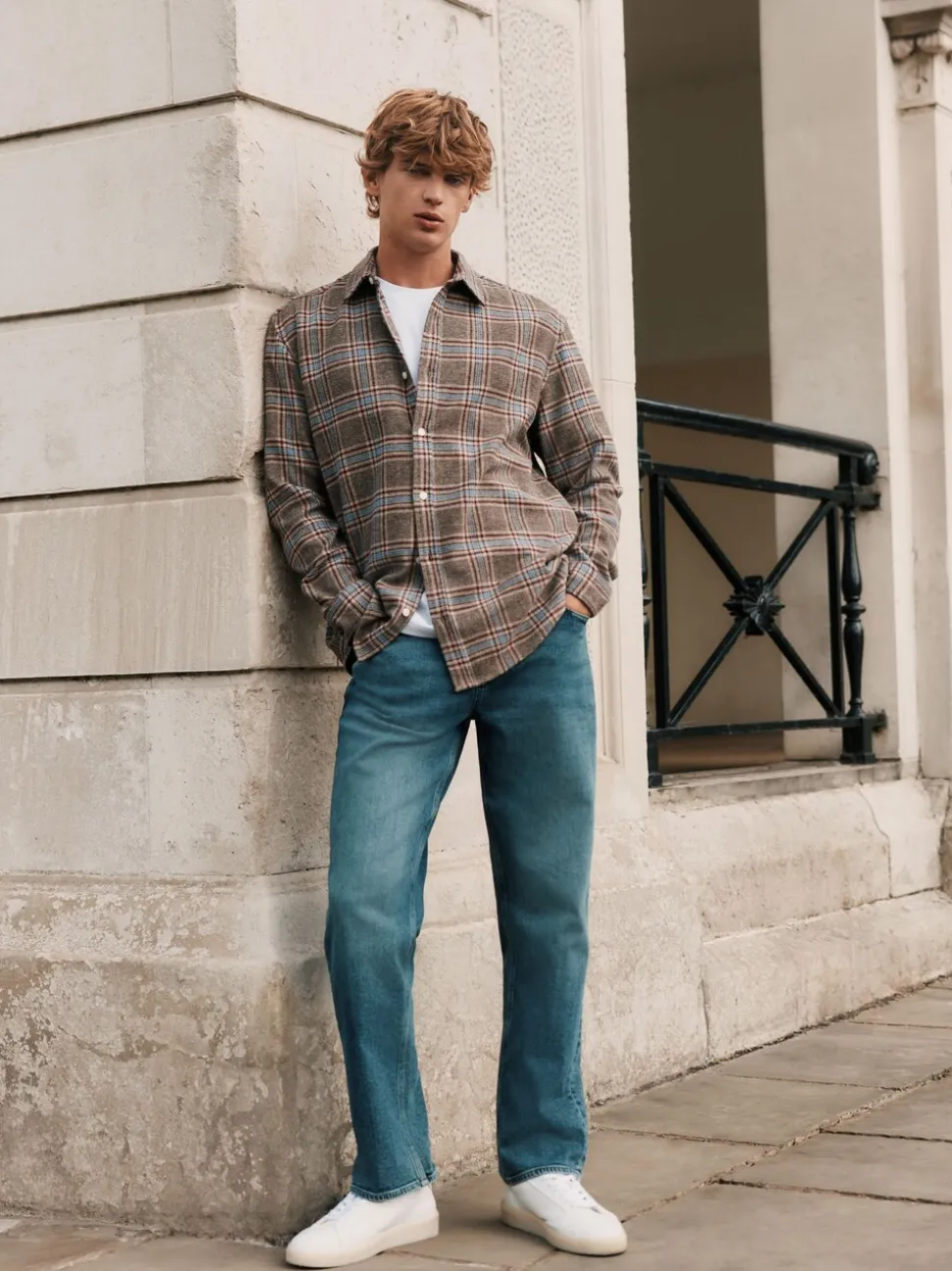 Blauw - Signature geborstelde behaaglijke denim jeans met wol