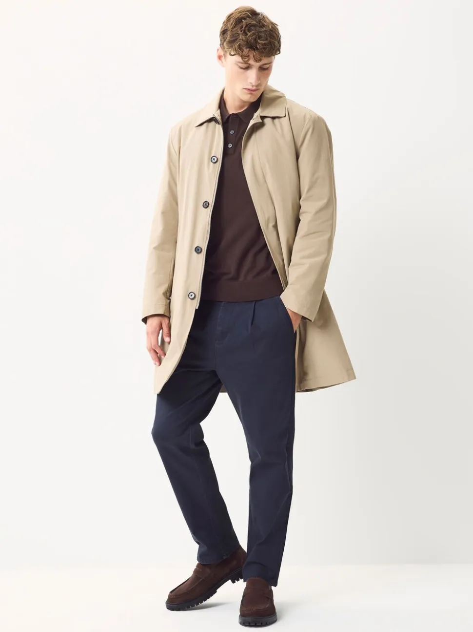 Blauw - Single Pleated Stretch Chinos Trousers