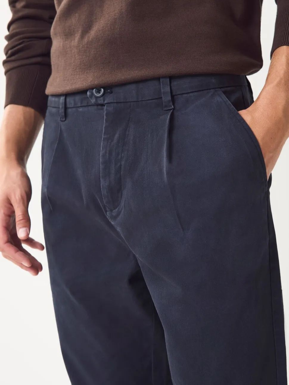 Blauw - Single Pleated Stretch Chinos Trousers
