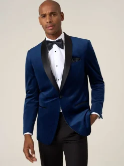Blauw - Skopes Paso Tailored Fit Velvet Jacket