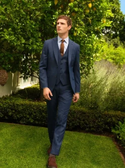 Blauw - Slim Fit - Colbert van wolmix met textuur
