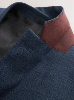 Blauw - Slim Fit - Colbert van wolmix met textuur