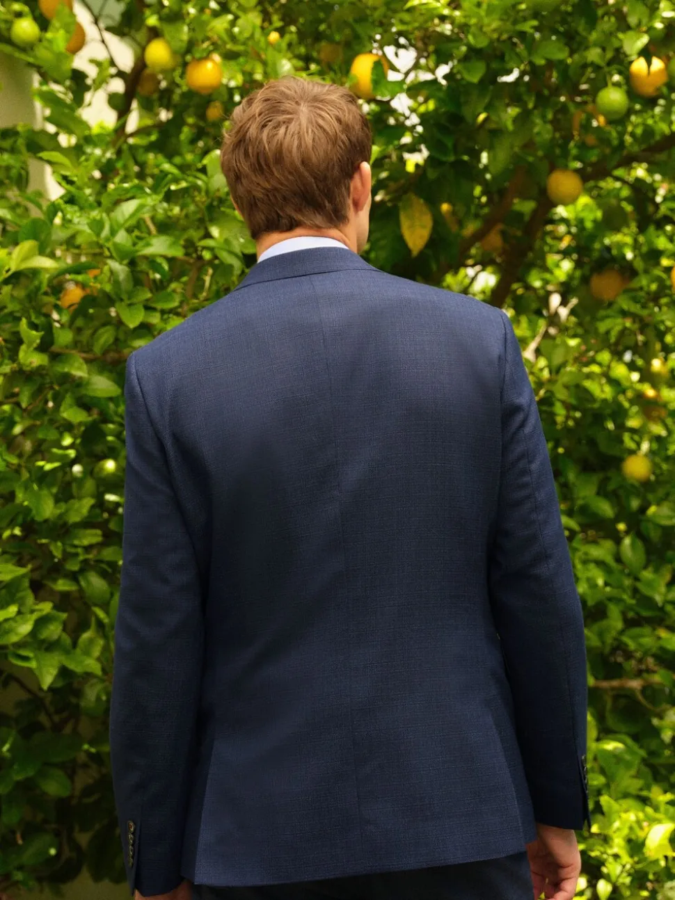 Blauw - Slim Fit - Colbert van wolmix met textuur