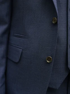 Blauw - Slim Fit - Colbert van wolmix met textuur