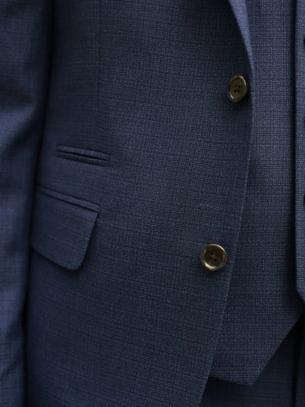 Blauw - Slim Fit - Colbert van wolmix met textuur