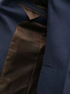 Blauw - Slim Fit - Colbert van wolmix met textuur