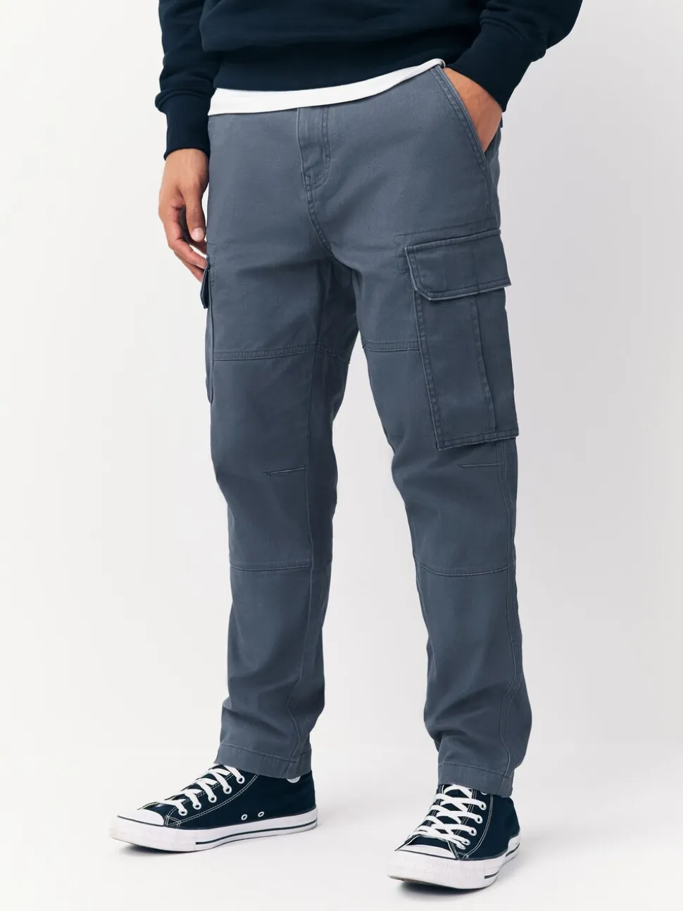 Blauw - Slim Fit - Katoenen cargostretchbroek