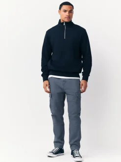 Blauw - Slim Fit - Katoenen cargostretchbroek