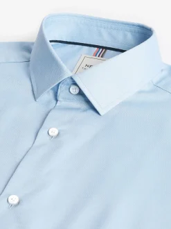 Blauw - Slim Fit - Onderhoudsvriendelijk, getextureerd, slim fit overhemd met enkele manchet