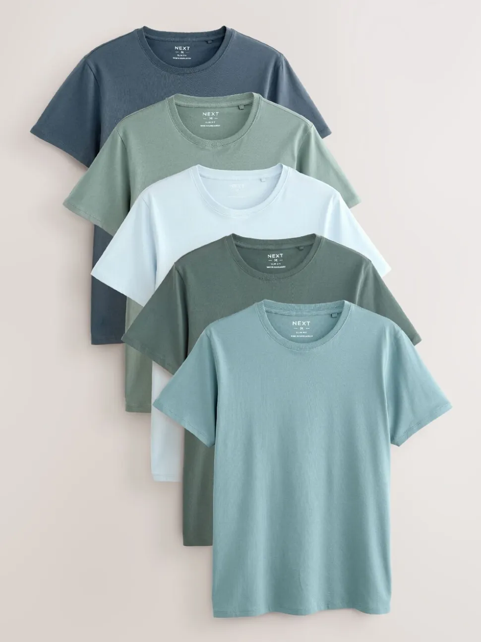 Blauw - Slim Fit - Set van 5 100% katoenen T-shirts met laagjes