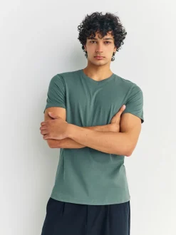 Blauw - Slim Fit - Set van 5 100% katoenen T-shirts met laagjes