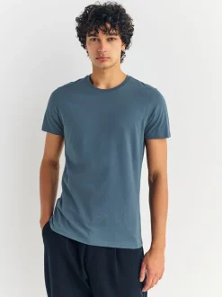 Blauw - Slim Fit - Set van 5 100% katoenen T-shirts met laagjes