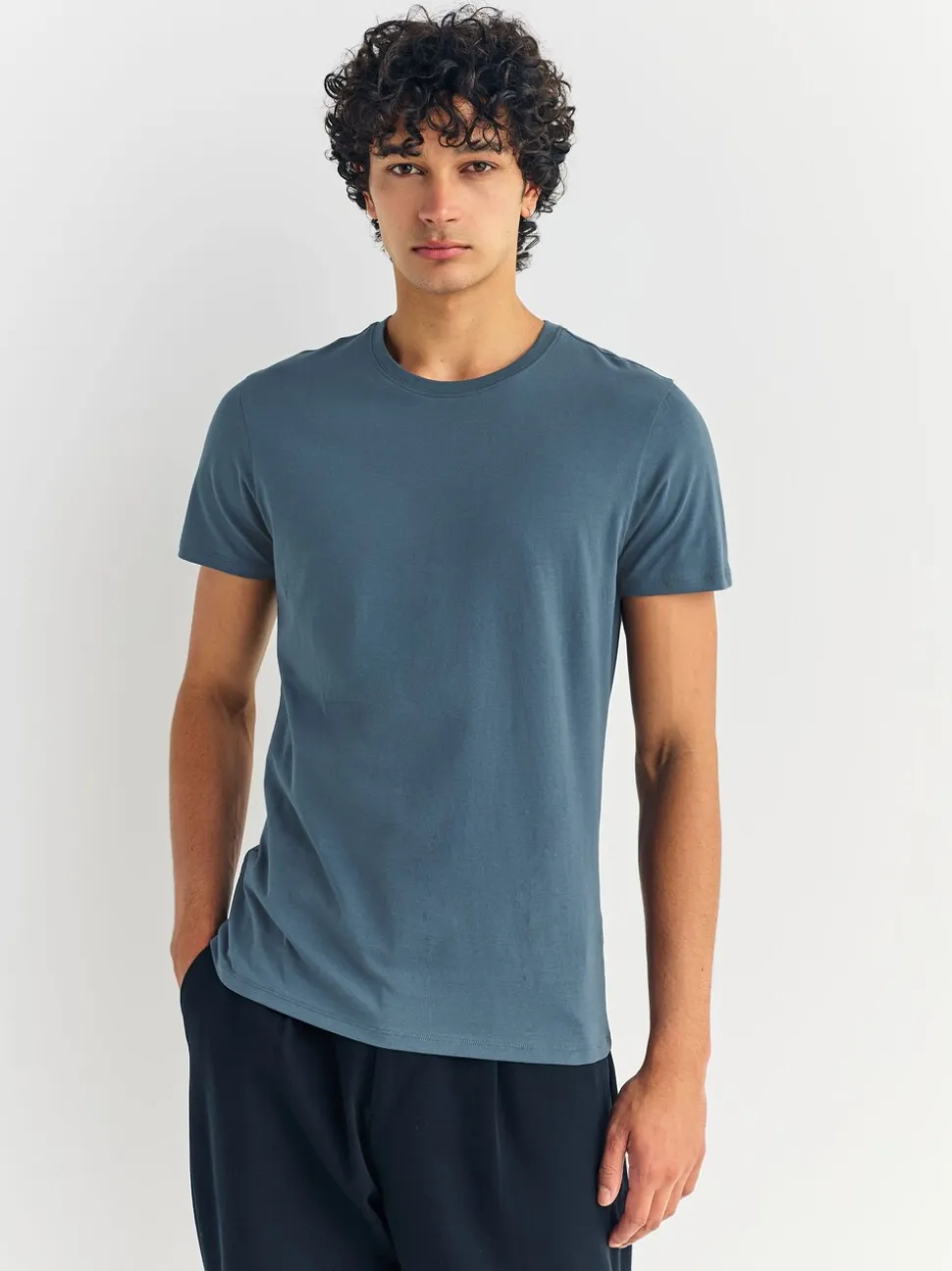Blauw - Slim Fit - Set van 5 100% katoenen T-shirts met laagjes