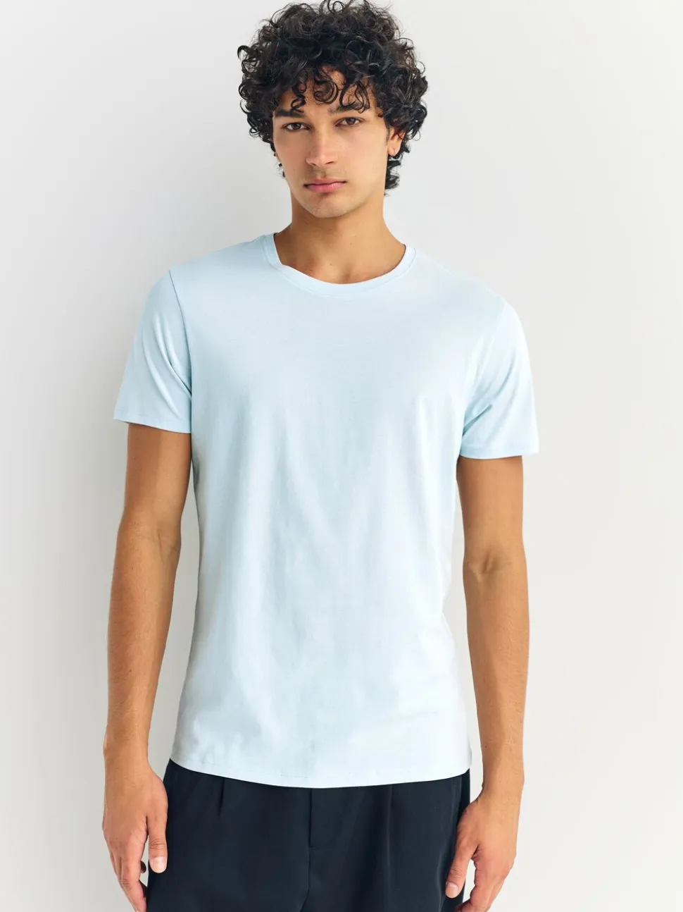 Blauw - Slim Fit - Set van 5 100% katoenen T-shirts met laagjes