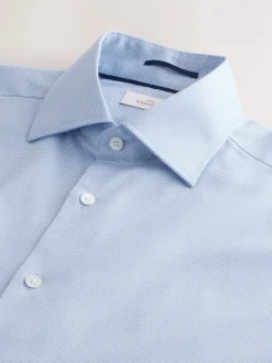 Blauw - Slim Fit - Signature 100% katoenen overhemd met textuur