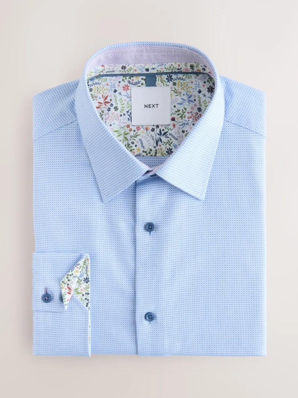 Blauw - Slim Fit - Textured Long Sleeve Formal Shirt with Trim