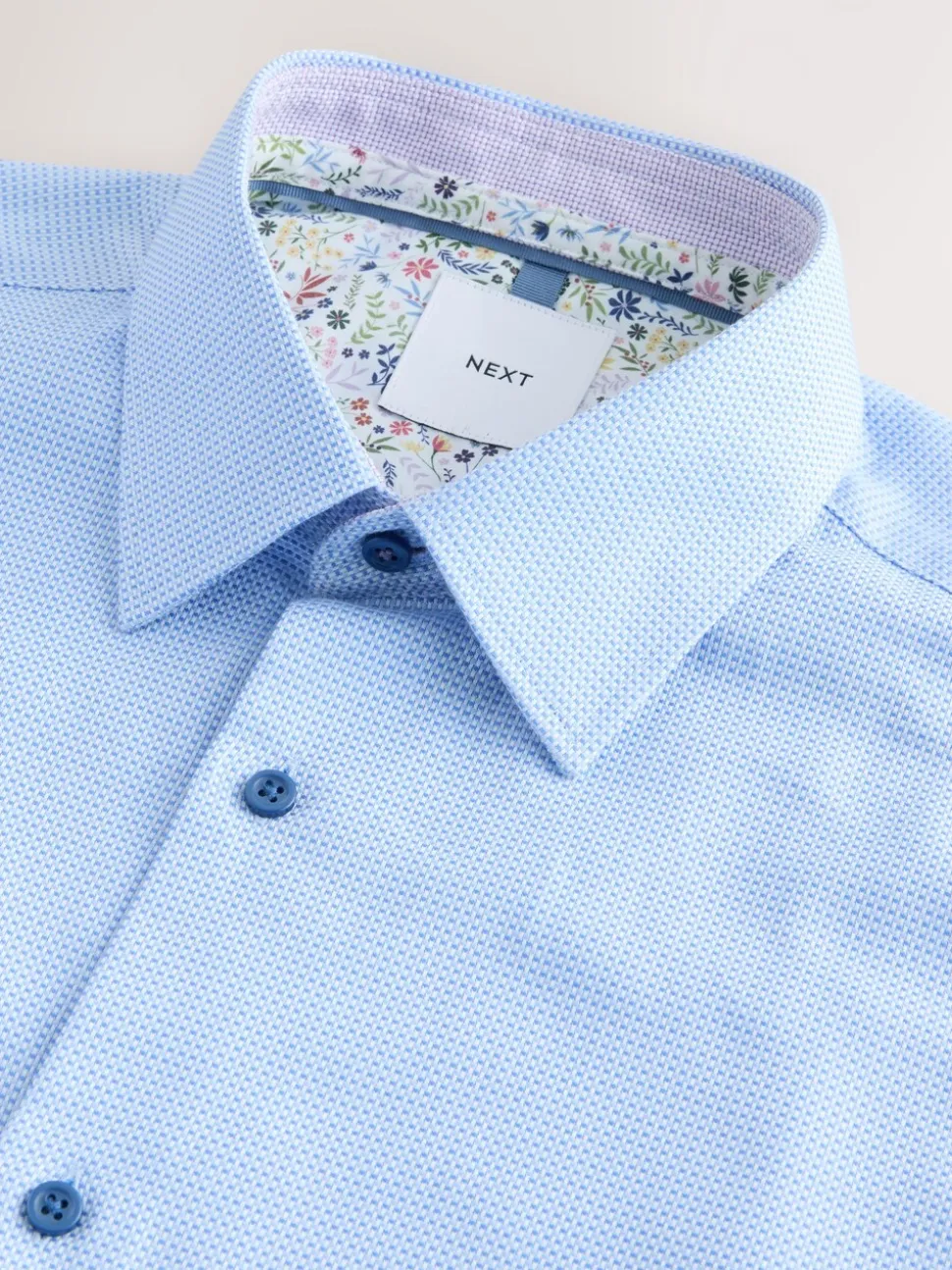 Blauw - Slim Fit - Textured Long Sleeve Formal Shirt with Trim