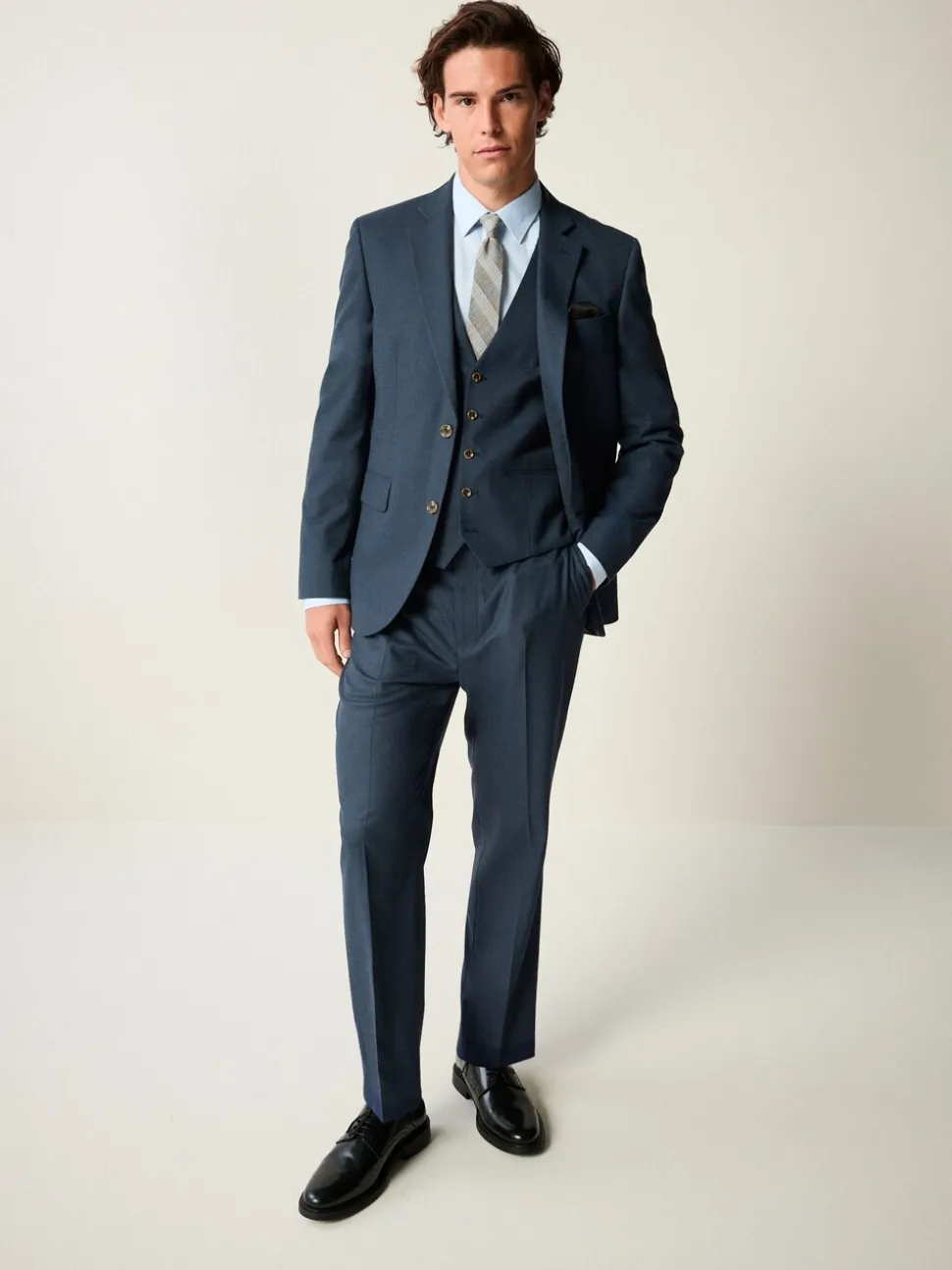 Blauw - Slim fit gestructureerd flanellen Pakgilet
