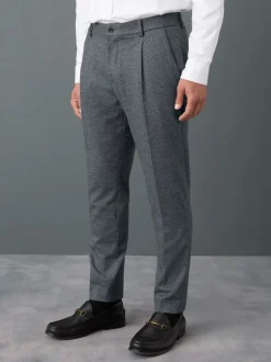 Blauw - Slim fit getextureerde broek met elastische achterkant en stretchy