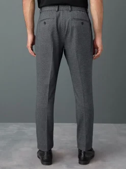 Blauw - Slim fit getextureerde broek met elastische achterkant en stretchy