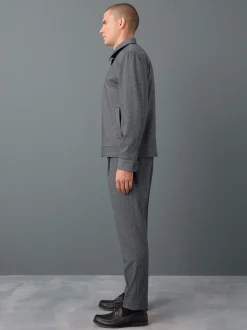 Blauw - Slim fit getextureerde broek met elastische achterkant en stretchy
