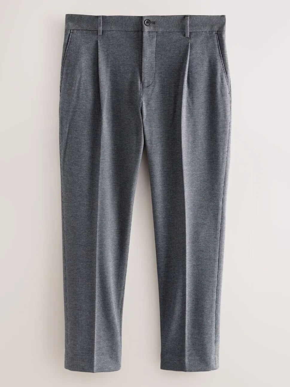 Blauw - Slim fit getextureerde broek met elastische achterkant en stretchy