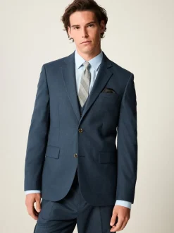 Blauw - Slim Fit Textured Flannel Suit Jacket