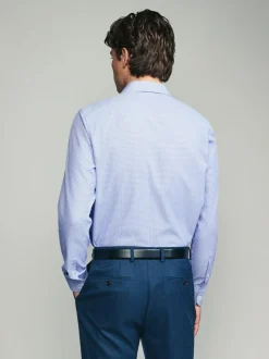 Blauw - Smart Cotton Rich Trimmed Textured Shirt