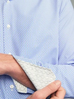 Blauw - Smart Cotton Rich Trimmed Textured Shirt