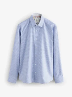 Blauw - Smart Cotton Rich Trimmed Textured Shirt