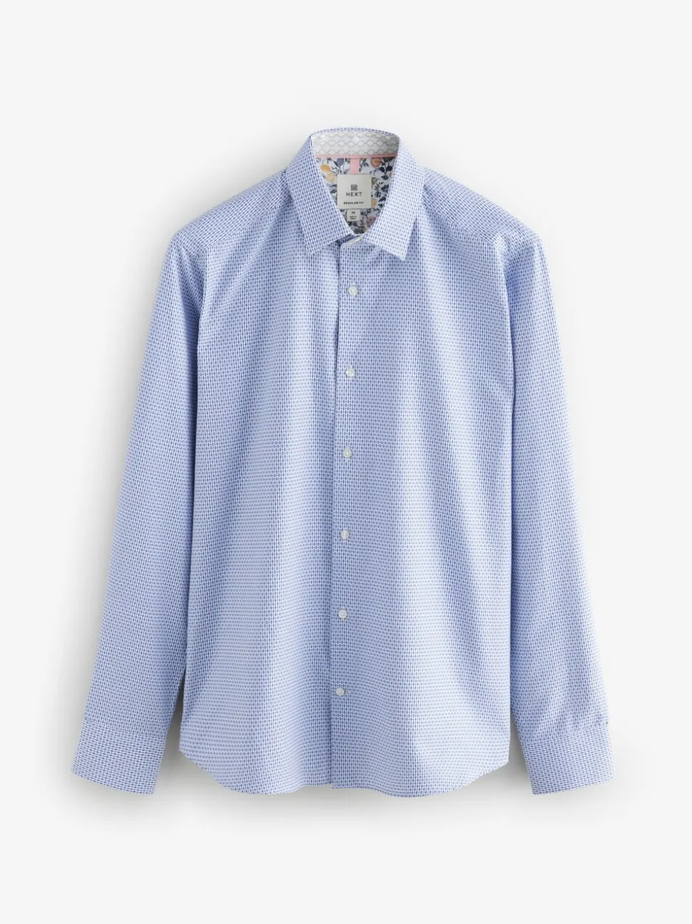 Blauw - Smart Cotton Rich Trimmed Textured Shirt