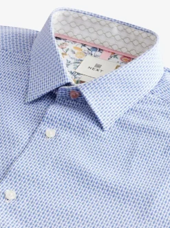 Blauw - Smart Cotton Rich Trimmed Textured Shirt