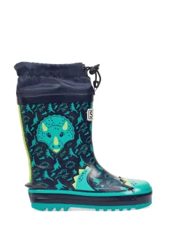 Blauw - Start Rite - Little Puddle - Regenlaarzen met dinosaurus en gestrikte bovenkant