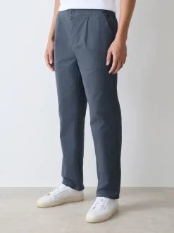 Blauw - Straight fit - Pleated Stretch Chinos Trousers With Elasticated Waist