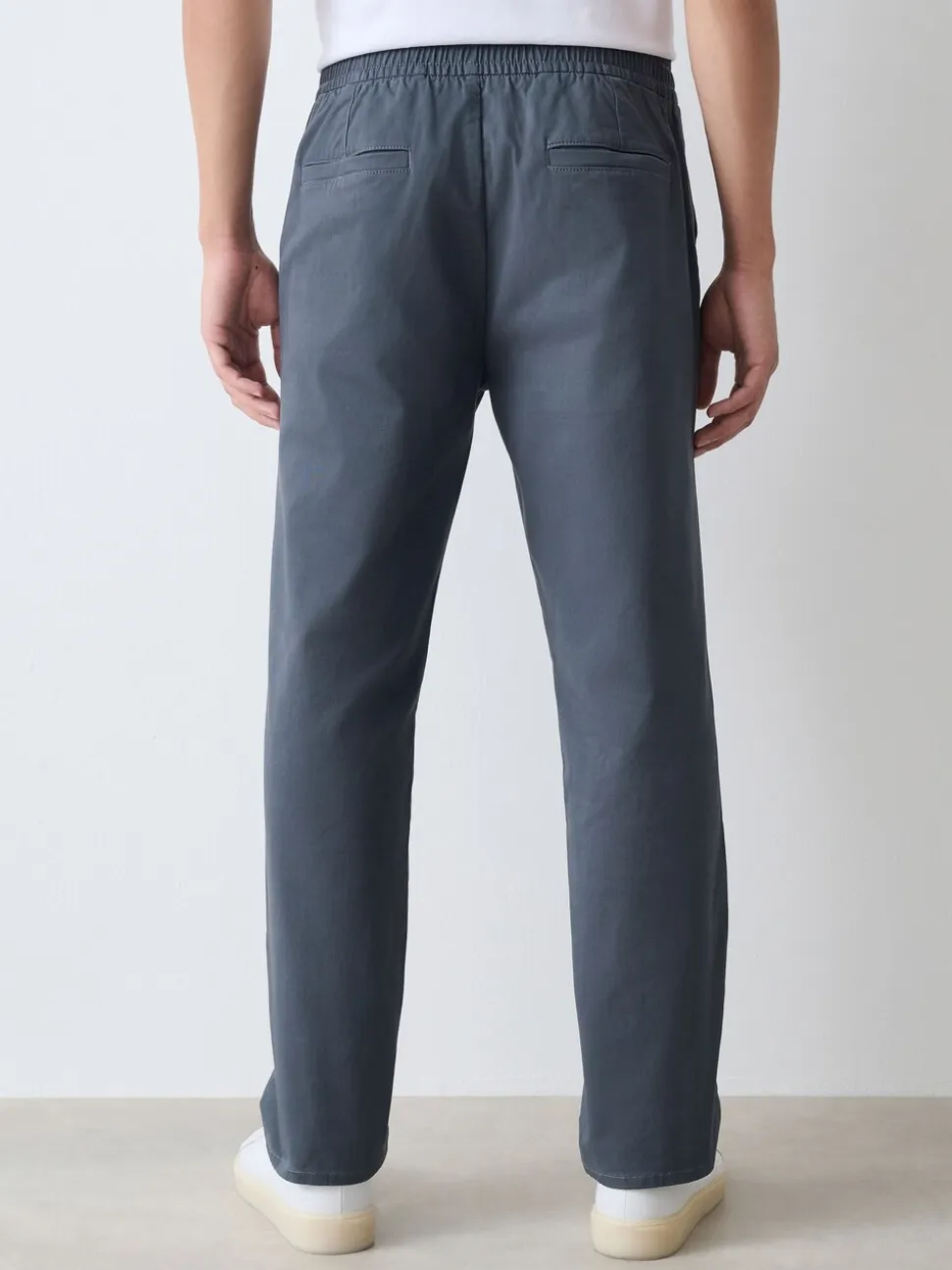 Blauw - Straight fit - Pleated Stretch Chinos Trousers With Elasticated Waist