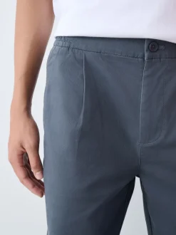 Blauw - Straight fit - Pleated Stretch Chinos Trousers With Elasticated Waist