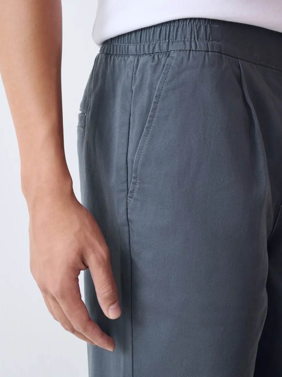 Blauw - Straight fit - Pleated Stretch Chinos Trousers With Elasticated Waist