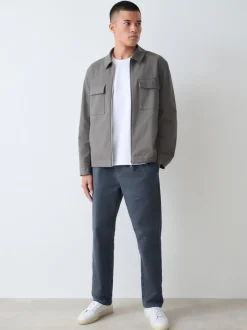 Blauw - Straight fit - Pleated Stretch Chinos Trousers With Elasticated Waist