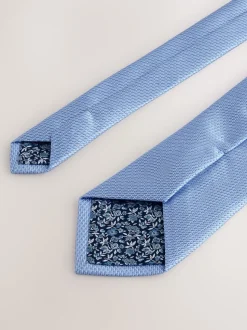 Blauw - Stropdas met textuur en dasspeld