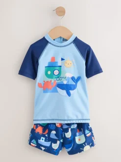 Blauw - Sunsafe Rash Vest and Swim Shorts Set (3mths-7yrs)