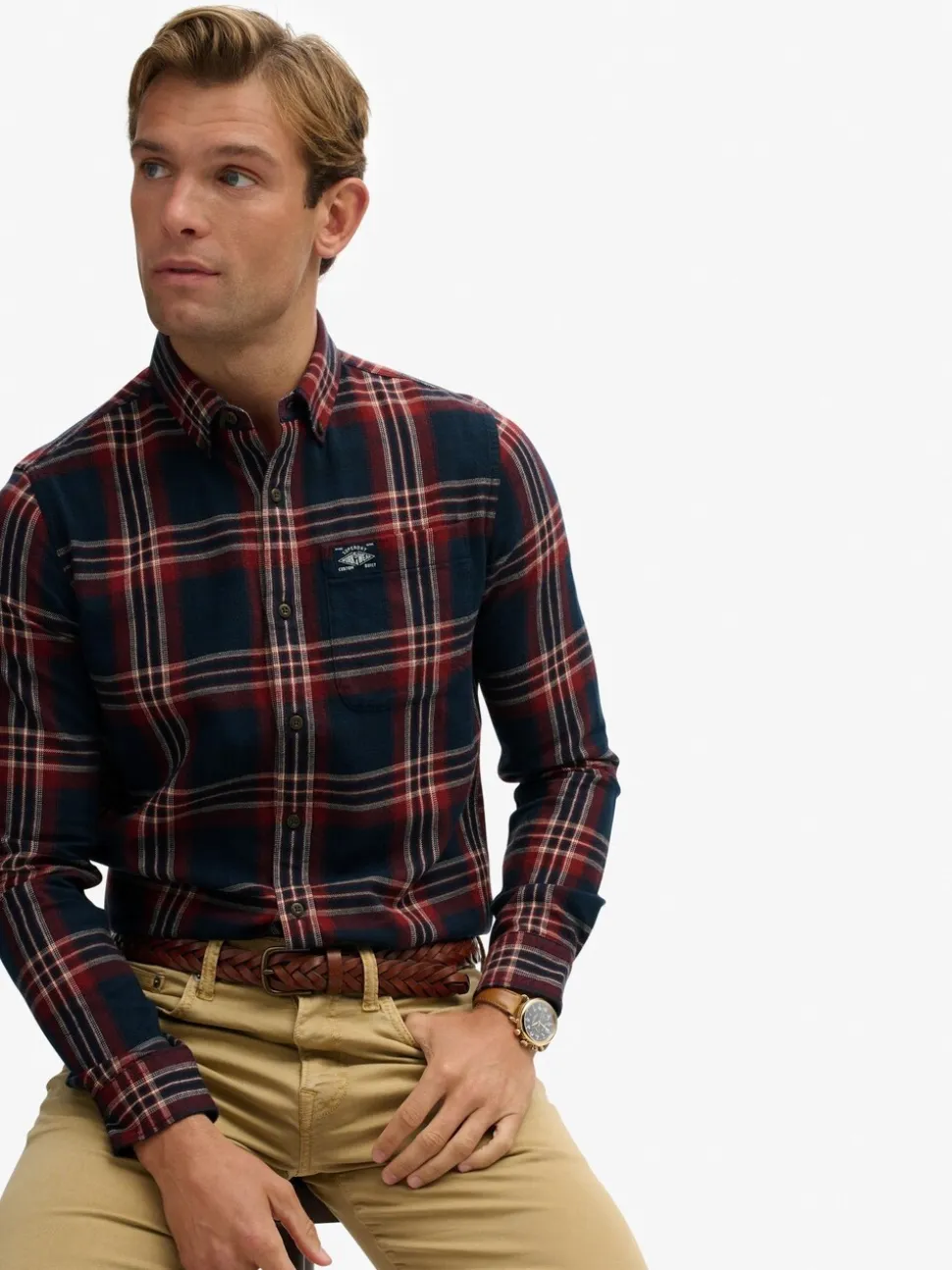 Blauw - Superdry houthakkersoverhemd van katoen, met lange mouwen