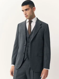 Blauw - Tailored Fit Merino Wool Blend Suit Jacket