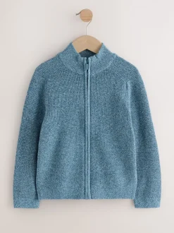 Blauw - Textured Zip Through Knitted Cardigan (3-16yrs)
