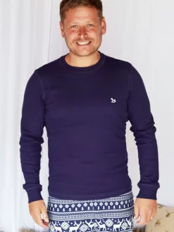 Blauw - The Little Tailor kerstpyjama voor heren met rendier en fairisle-patroon