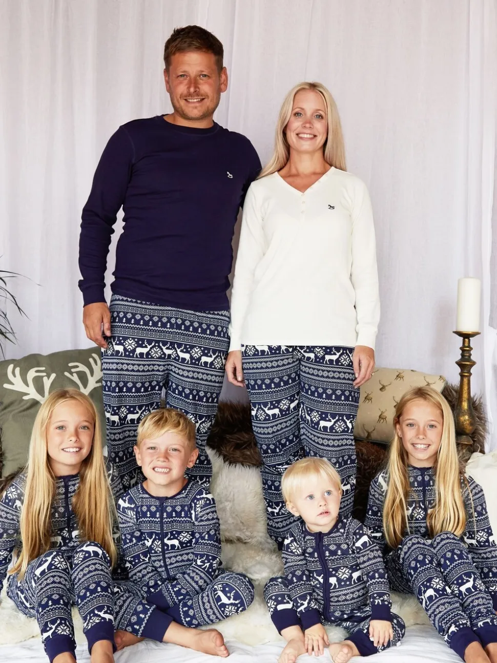 Blauw - The Little Tailor kerstpyjama voor heren met rendier en fairisle-patroon