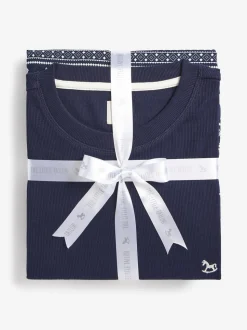 Blauw - The Little Tailor kerstpyjama voor heren met rendier en fairisle-patroon