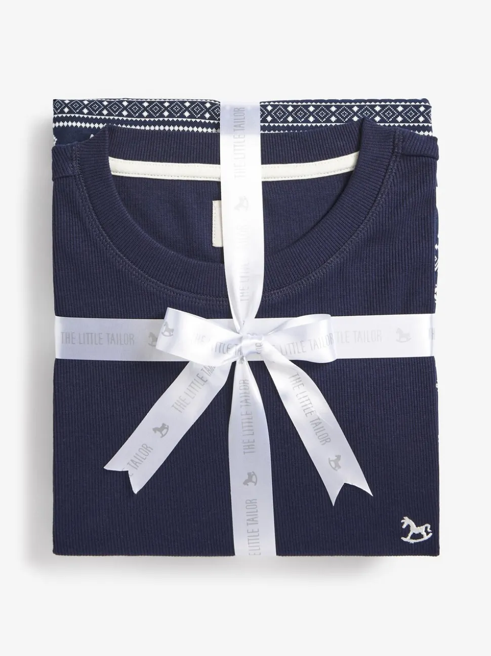 Blauw - The Little Tailor kerstpyjama voor heren met rendier en fairisle-patroon